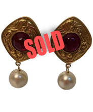 Load image into Gallery viewer, Chanel Vintage Red poured glass Gripoix Dangle pearl drop Clip On Earrings