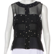 Load image into Gallery viewer, Chanel 2003 Fall 03A Snap Collection black silk chiffon blouse top FR 42 US 6/8