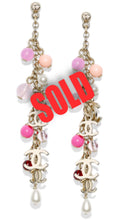 Load image into Gallery viewer, Chanel 19S 2019 long pierced CC pink bead Pearl dangle earrings