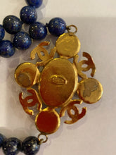 Load image into Gallery viewer, 95A, 1995 Fall Vintage Chanel Long Strand Blue Gold Stone CC Necklace