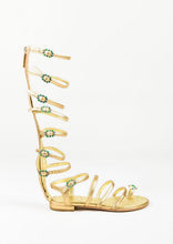 Load image into Gallery viewer, Chanel 15P 2015 Spring Gold Leather Gladiator Strap Sandals with stones EU 39.5