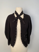 Load image into Gallery viewer, Chanel 09P 2009 Spring black CC logo knit silk cardigan with grey pearls FR 36 US 4