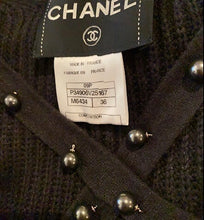 Load image into Gallery viewer, Chanel 09P 2009 Spring black CC logo knit silk cardigan with grey pearls FR 36 US 4