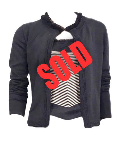 Vintage Chanel 02C 2002 Cruise Resort Twinset Spaghetti Strap Top Cardigan Navy Blue White FR 34 US 2