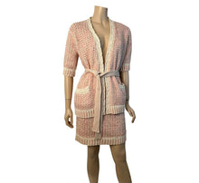 Load image into Gallery viewer, Chanel 18P 2018 Spring Pink Ivory 3 Pc Woven Cardigan Skirt Belt Skirt Set FR 36 US 4/6