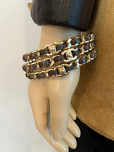 Load image into Gallery viewer, Chanel 12P 2012 Spring Set of 3 Chain Leather CC Brown Bracelet Bangles